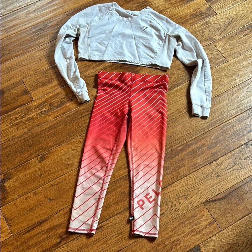 Peloton and Gymshark Red Leggings and white top bundle
